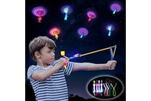 Dioxide HéLicoptère Fronde Jouet 15 Pièces, Rocket LED Lumineux Voler Jouets, Jouets de Fronde de Fête pour Enfants Anniversaire, Enfants Cadeaux d'Invité Fête Ensemble Elastic Power Slingshot