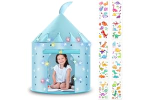 HOTUT Tienda para Niños, Tienda de Campaña Infantil con Leds Cadena, Tienda de Campaña de Princesa con 10 Pegatinas de Tatuajes, Carpa Infantil Plegable para Juegos de Interior y Exterior - Azul