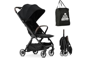 DERYAN Air Travel Buggy - Lightweight & Compact - Hand Luggage Size, Foldable Travel Pram with Reclining Function - Foldable with One Hand - Base Basket - From 6 Months to 4 Years - Black