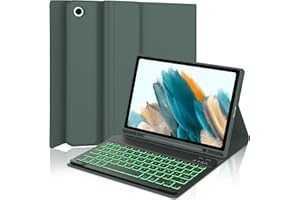 SENGBIRCH Étui Clavier pour Samsung Galaxy Tab A8 10.5'' - AZERTY Français Clavier rétroéclairé 7 Couleurs sans Fil Bluetooth pour Galaxy Tab A8 10.5 Pouces 2021 (SM-X200/X205/X207), Vert foncé