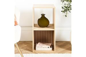 OHS 2 Tier Cube Bookcase Open Shelf, Dallas Wooden Cube Storage Unit Freestanding Shelving Display Book Shelf Storage Unit for Living Room Bedroom Office Furniture, Natural