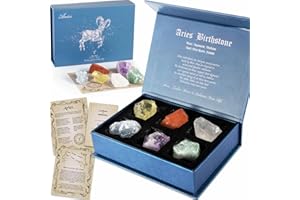 Faivykyd Aries Birthday Crystals Set, Natural Healing Crystals with Horoscope Box, Zodiac Birthstone Crystal Set for Healing, Spiritual Gift for Women Men Friends, Birthday Gifts Idea
