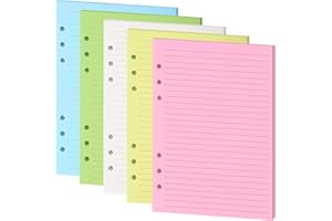 MAFEIGU Lined Refill Paper, Colorful Ruled Journal Fillers for 6-Ring Binder, A5 Planner Inserts,5-Color 120 GSM Thick Loose Leaf Paper,50 Sheets/100 Pages (Colorful Lined, A5)
