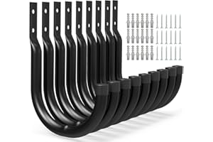 AinDen Wandhaken für Garage, 9er-Set J-Haken, Robuste Haken für Leitern und schwere Lasten (9 Stück, 12 cm x 8,9 cm)
