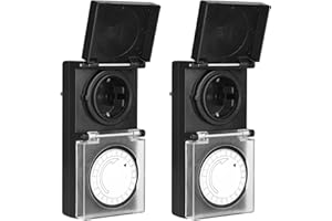 DEWENWILS Temporizador Analógico Mecánico para Exterior, IP44 Impermeable, Cerradura para Niños y Cubierta Protectora para Jardín, Bomba de Piscina, 16A / 3680W, Paquete de 2 Unidades