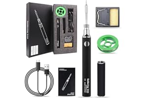 CHANEEHANN Kit de Soldador USB Inalámbrico – 3 Niveles de Temperatura (330℃-450℃) con Soporte y Accesorios, Seguro y Sencillo para Reparaciones Electrónicas (Negro)