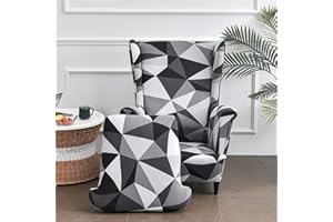 Highdi Funda de Sillón de Orejas Elástica, Funda de Sofá Relax 2 Piezas con Funda de Cojín, Patrón Clásico Fundas Protector de Butaca para Dormitorio, Recepción, Club (Triángulo Antracita)