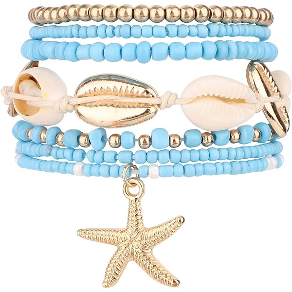 Lot De 8 Bracelets De Plage Extensibles - Style Bohème Perles Coquillages - Pour Femme, été, Vacances
