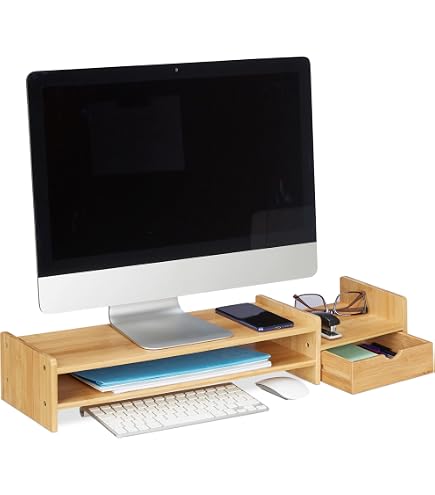 Fleau Monitorerhöhung Aus Holz - Laptopständer & Schreibtisch-Organizer Mit Fächern | Ergonomische Bildschirmerhöhung
