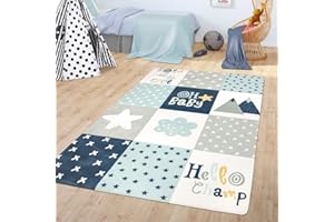 TT Home Tappeto Bambini Cameretta Tappeto Da Gioco Tappeto Bebè Moderno Ragazzi Ragazze, Colore:Blu, Dimensione:120x160 cm