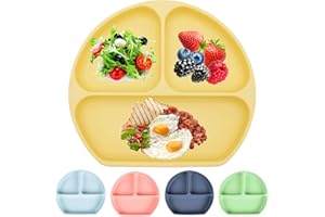 Aulese Talerz dla niemowląt, silikonowy talerz dziecięcy z przyssawką, antypoślizgowe naczynia dla małych dzieci, nie zawiera BPA, można myć w zmywarce i używać w kuchence mikrofalowej (żółty talerz)