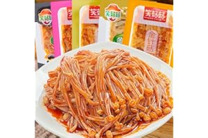WASAILUO 5 Flavors Enoki mushroom,Spicy barbecued enoki mushrooms,side dishes,instant food,pickles,Mala latiao,spicy snack food,vegan,delicious Chinese snack gift (5 Flavor mix,5bags)