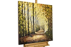Kunstloft Quadro su tela | 100% DIPINTO A MANO | 80x80cm | Dipinto 'Sentieri nel bosco' | Foresta & Alberi | Verde Marrone | Arte moderna