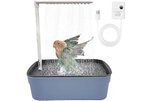 AXVRAV Vogeltränke & Vogeldusche für Wellensittiche, Geräuscharme Automatische Multifunktionaler Vogelbadewanne mit Wasserzirkulation und Mehreren Wasserhähnen aus Plastik (Blau)