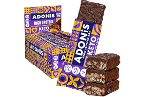 Barres Adonis Keto Riches en Protéines aux Double Chocolat (16 Barres de 45g) | Végétalien et Keto l 100% Naturel l Sans Sucre, Sans Lactose Faible, Keto Snacks