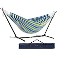 Vivere UHSDO8-24 Double Cotton Hammock with Space-Saving Steel Stand Including Carrying Bag, Oasis