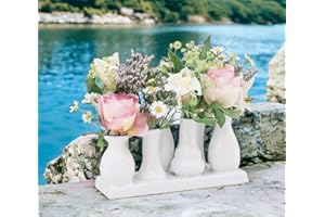 Jinfa Vasi per fiori decorativi ceramica centrotavola design | Bianco 19x7x11 cm | 7 vasetti