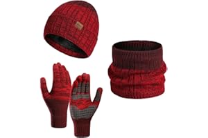 Daysskk Ensemble de Bonnet, Écharpe et Gants Femme Homme Hiver 3 en 1 Bonnet Tricoté Chaud Cache Cou Extensible Gants Tactiles pour Homme Femme