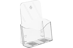 Relaxdays Wyświetlacz na ulotki, DIN A5, 1 przegródka, stojak i powieszenie, akryl, uchwyt ścienny na prospekt emisyjny, stojak na ulotki, przezroczysty, 1 sztuka