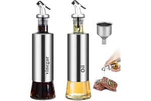 95Street Butelka na olej z nalewkiem, 2 dozowniki octu i oleju, stal nierdzewna, dozownik do oliwy z oliwek, do kuchni i na imprezę przy grillu, 300 ml