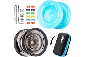 YOSTAR K2 Plus Crystal Yoyo Responsive Yoyo Pack, Dual Purpose Yoyo for Kids Beginner, Professional Yoyo with Smooth Unresponsive Yoyo Bearing Kit + 12 Yo Yo Strings + Yo-yo Case (Black + Blue)