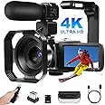 LAMA 4K Camcorder, Video Camera 48MP IR Night Vision Vlogging Camera 18X Zoom WiFi Digital Recorder with 64GB SD Card, Microphone, Handheld Stabilizer, Lens Hood, Remote, 2 Batteries, Charger Slot