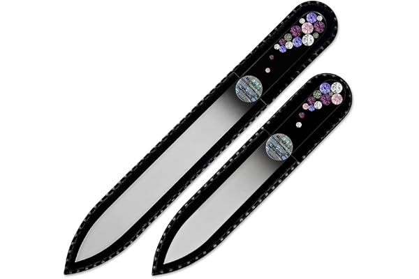 Mont Bleu Lot de 2 limes à ongles en verre, décorée à la main d’éléments Swarovski, pochette en velours noir - Véritable verre trempé tchèque - Lime à ongles fait main en cristal