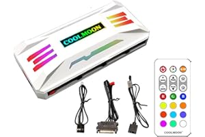 Kllsmdesign Pwm Fan Temperature Controller Integrator, Remote Control Computer RGB Light Adapter , 8 * 4 Pin Fan Speed Controller Ports , 10 * 5v 3pin A-RGB Ports ，with Magnet （White）