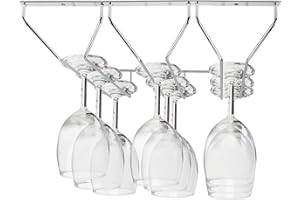 Kurtzy Colgador de Copas Acero Cromado Debajo de Gabinete con Tornillos y Tacos de Pared - 34 x 32 cm - Colgador Copas Vino con Tallo – Almacenamiento para Bar y Cocina