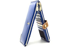 ANDOILT Mujer Cuero Genuino Billetera RFID Bloqueo Tarjeta de Crédito Poseedor Cremallera Carteras Teléfono Celular Bolsa