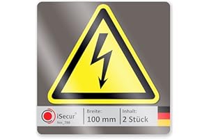 ISECUR Pegatina Advertencia Alta Tensión - 10 cm de ancho I 2 unidades I triangular I amarillo-negro I impresión digital sticker - autoadhesivo permanente I Electricidad Rayo Electrónica I hin788