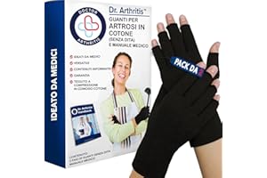 DR. ARTHRITIS Guanti per Artrosi alle Mani Ideati da Medici – Tutore Tunnel Carpale per Intorpidimento, Gonfiore e Infiammazioni – Polsiera Ortopedica a Compressione, Senza Dita e in Cotone (2 Paia, Taglia M)