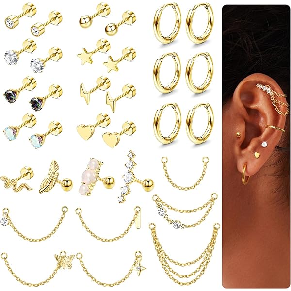Adramata 12-teiliges Helix Piercing Set aus Chirurgenstahl für