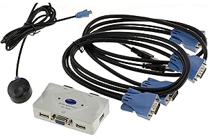 KALEA-INFORMATIQUE Boitier de partage KVM Switch pour 2 PC. Ecran VGA, Clavier et Souris USB, avec télécommande et Cordons KVM fournis