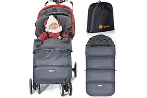 Ivywind Saco Silla Paseo Universal Invierno, Impermeable Saco Carro Bebe Invierno con Cordón Ajustable, Caliente Saco Universal Silla Paseo con Cremallera, Lavable y Desmontable, Gris