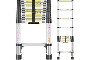 SIMPDIY Telescopic Ladder, 3.2M Stainless Steel Thickened High-Strength Loft Ladder, Portable Ladders Extendable with Non-Slip Feet Adjustable Height for Roof Attic Caravans