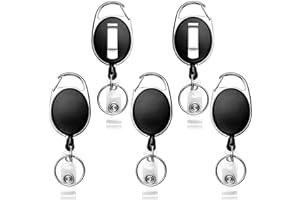 Teskyer 5 Pack Retractable Keychain, Retractable Lanyard, Badge Holder with Carabiner Belt Clip for ID Card and Keyring