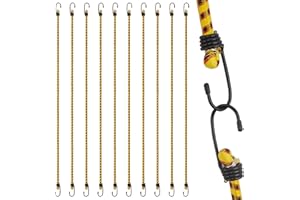 AWBEOT 10 Pezzi 100 cm Corde Elastiche con Gancio, Corda Elastica con Gancio, Ganci Elastici, Cinghie Elastiche con Ganci per Teloni, Portapacchi, Campeggio, Giardinaggio, Auto e Bici, Giallo
