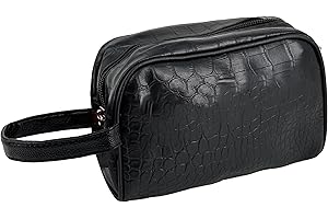JOPHY & CO. Pochette Uomo da Polso in Pelle, Beauty Case, trousse da viaggio, Borsello piccolo a mano con cinturino (Nero Coccodrillo)