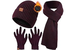 Ziwijity Schal Mütze und Touchscreen Handschuhe Set Für Herren Damen，Winter 3 In 1 Mütze Schal Handschuh Beanie Strickmütze Langer Schal Verdickte Und Weiche Wolle