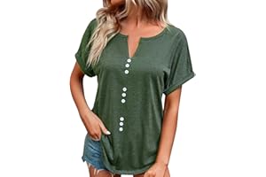 ALWYEANS Going Out Tops for Women UK Size 18 Solid Color V-Neck Button Top Short Sleeve Lapel Shirt Activewear Tops Lightweight Breathable T-Shirt for Leggings Shipping 7 Days S-5XL