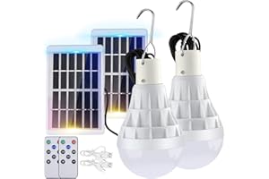 TechKen 2 x 12W Lampe Solaire Portable avec Télécommande, LED Lampe d'urgence Solaire Ampoule à Crochet Lanterne Camping Puissante Lumiere Éclairage