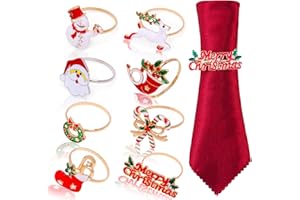 JOHIUX 8 PCS Christmas Napkin Rings Set,Christmas Paper Napkins Rings,Christmas Table Decoration,Snowman Reindeer Santa Christmas Stockings For Thanksgiving Party Holiday Christmas Table Decorations