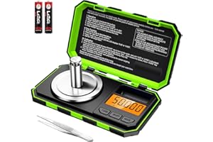 ORIA Balance de Poche Numérique, 50g /0.001g Echelle de Professionnelle, Balance à Bijoux Portable avec Poids d'Etalonnage de 50g, Tare et Rétroéclairé LCD (Batterie/Pince à Epiler Incluses) - Vert