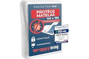 WRAPPYBAG Housse de Matelas Imperméable Intégrale Anti-Punaise de Lit & Acarien – Alèse Protège Matelas sans Traitement Chimique – pour Matelas 140x190 – 15 Tailles et hauteurs Disponibles