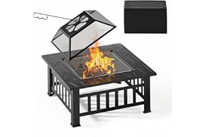 Xbro Braciere da Giardino 3 in 1 con Griglia e Parascintille, Braciere Esterno per Riscaldamento, Barbecue e Raffreddamento Bevande, Nero, 81 x 81 x 35 cm