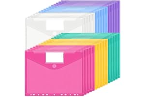 JEFURE A4 Dokumententasche 30 Stück, 6 Farben Dokumentenmappe, Wasserdichte Mappen mit 11 Löchern, Klettverschluss und Etikettentaschen, Durchsichtige Dokumentenhüllen für Dokumente Organisiere