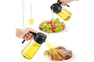 LWMTT Spruzzatore per olio 2 in 1, 470ml Spruzzatore Olio in Vetro, Olio Spray per Friggitrice Ad Aria, Nebulizzatore Olio, Spray Olio Cucina per Grigliare, Cuocere al forno, Insalata (Nero)