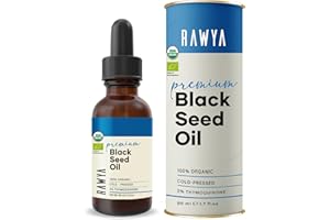 Black Seed Oil, Organic, RAWYA, 50 ml, Premium, Unrefined, High TQ, Cold Pressed, Glass Bottle, Nigella Sativa Oil, Black Cumin Seed Oil, Great for Hair and Skin Care, Immune Booster