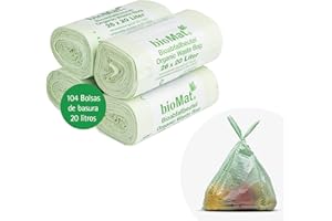 bioMat Bolsas de Basura Compostables 20l con Asas, 104 Bolsas, Certificado DINplus, Climáticamente Neutro